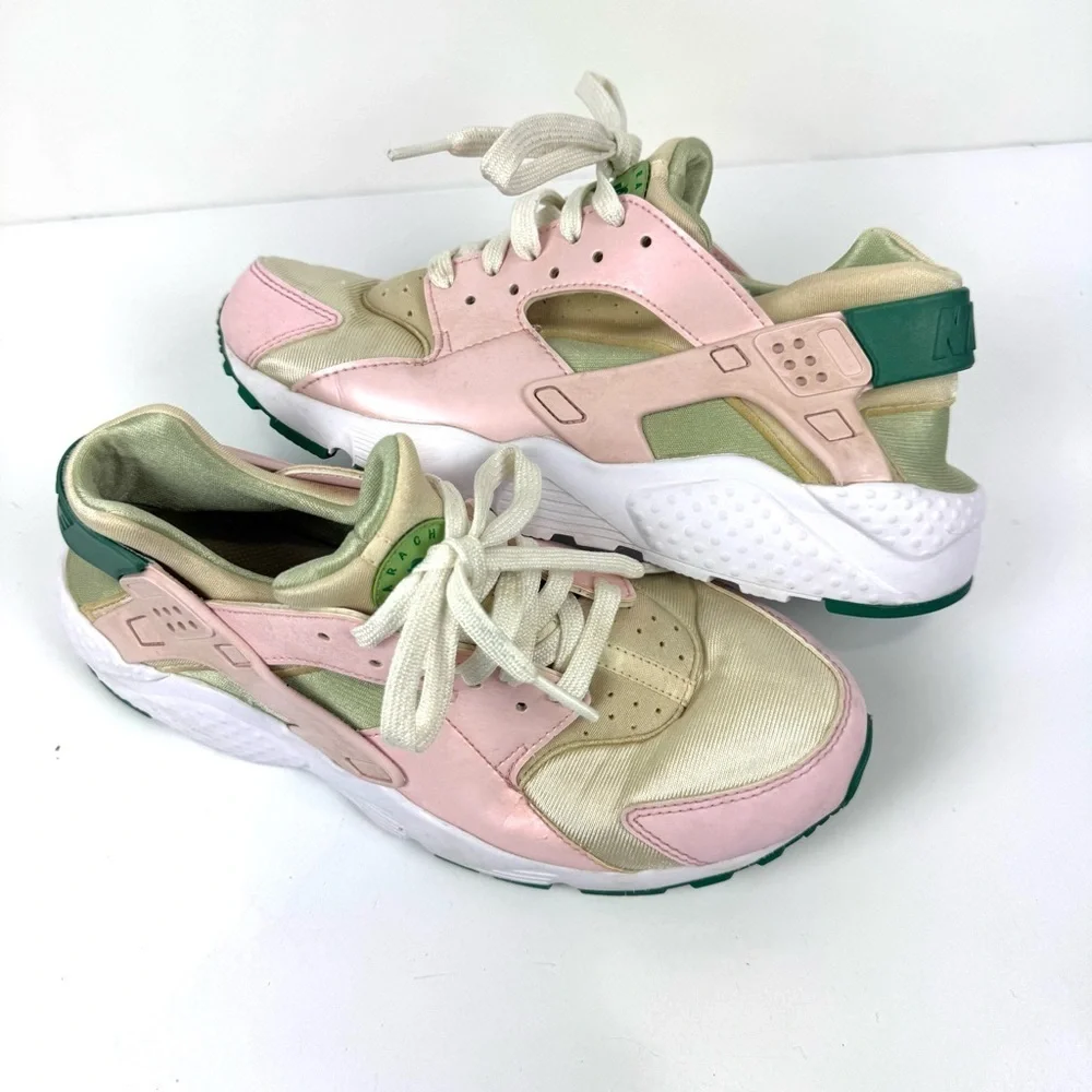 Nike Air Kids Sz 7Y Huarache Run Se GS Athletic Sneakers Pink/Green Retro Shoes